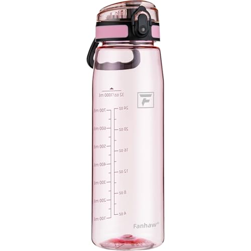 Fanhaw 32 oz Clear Plastic Water Bottle, Chug Lid, Cherry Blossom - color: Cherry Blossom