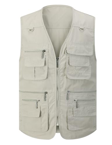 Gihuo Men's Fishing Vest Utility Safari Travel Vests with Multi Pockets - color: Beige, size: Medium