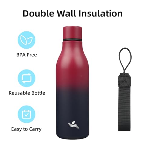 Konokyo 18 oz Insulated Stainless Steel Metal Water Bottle with Strap - color: Rosy Red, size: 18 Ounces