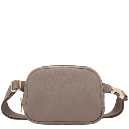Lightweight Soft PU Pebbled Leather Sling Fanny Pack Belt Bag with Gold Metal Buckle (Dove) - color: Dove