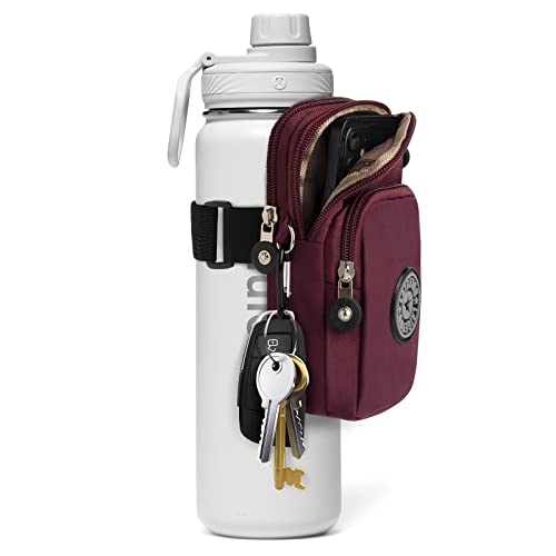 Gym Water Caddy with Phone Holder, Water Bottle Sleeve Bag with Pocket for Cards, Keys, Wallet, Gym Bottle Accessories for Men Women - color: Red