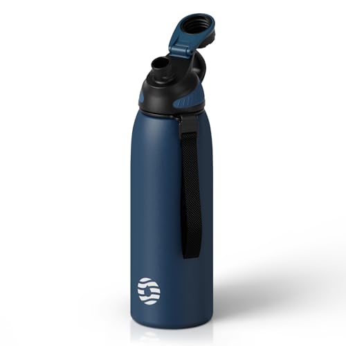 Fjbottle 32oz Stainless Steel Insulated Water Bottle No Straw Spout Lid - color: Classic Navy, size: 32 Ounces