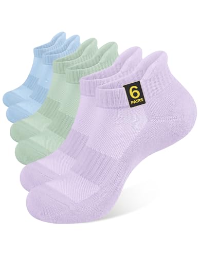 CLOSEMATE Mens Athletic Ankle Socks Cushioned Cotton 7 Pairs - color: 2lightblue2green2purple, size: 5-7