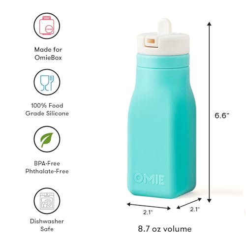 Omie OmieBox Reusable Silicone Water Bottle - 8.7 oz, Straw Top, BPA-Free & Phthalate-Free, Leak-Proof (Teal) (OmieBox Sold Separately) - color: Teal