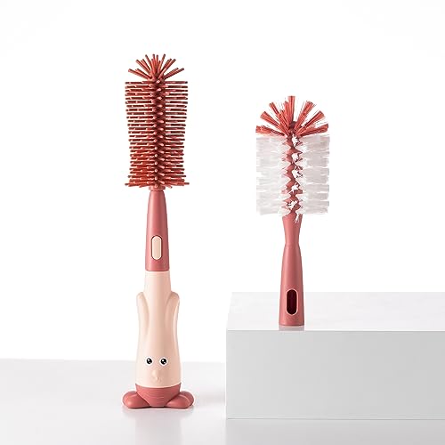Silicone Baby Bottle Brush with Stand, Water Bottle Brush Cleaner Set - color: Pink 1
