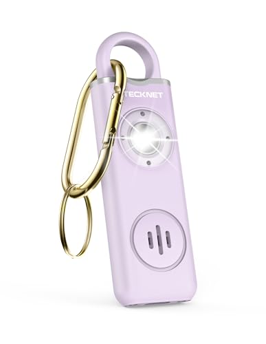 TECKNET Rechargeable Personal Safety Alarm for Women, 130dB Self Defense Keychain Alarm with SOS Strobe Light, Low Battery Notice, Personal Alarm Loud Siren Safety Keychain for Girls Kids Elderly - color: Lavender Purple
