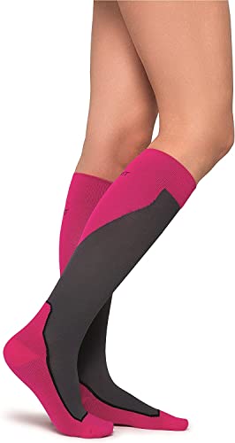 JOBST Sport Knee High 15-20 mmHg Compression Socks, Pink/Grey, Large - color: Pink/Grey, size: Large (1 Pair)