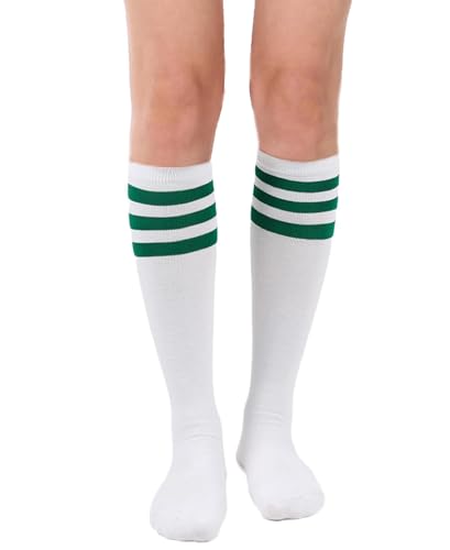 Women's Knee High Athletic Socks Casual Stripes Tube Socks Outdoor Sport Socks - color: Triple Green White Stripeue- 1 Pack