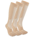 Compression Toe Socks for Men and Women 15-20mmHg, 3 Pairs, Knee High Five Finger Stockings - color: 04-beige-3pcs, size: Large