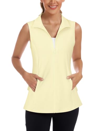 LURANEE Women's Golf Vest Athletic Top with Peplum Hem & Deep Pockets - color: Butter Yellow, size: Large