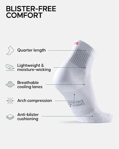 DANISH ENDURANCE Running Socks for Men & Women, Quarter Socks, 3 & 5-Pack - color: White, size: Large
