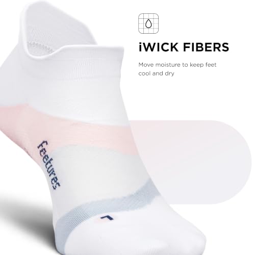 Feetures Elite Ultra Light No Show Tab Ankle Socks - Sport Sock with Targeted Compression - color: White Rose (1 Pair), size: Medium