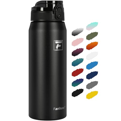 Fanhaw 24oz Stainless Steel Water Bottle with Chug Lid, Black - color: Black, style: 24 Ounces