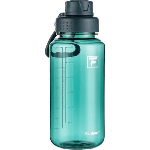 Fanhaw 32oz Clear Plastic Water Bottle with Fast-Flow Lid, Dark Green - color: Dark Green