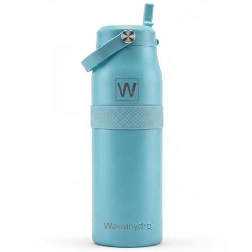 32 oz Insulated Water Bottle with Straw, Leakproof Stainless Steel Bottle with Handle, Non-Slip Silicone Sleeve, Internal Markings, Dishwasher Safe for Travel, Gym, Sports, Mint Blue - color: Mint Blue