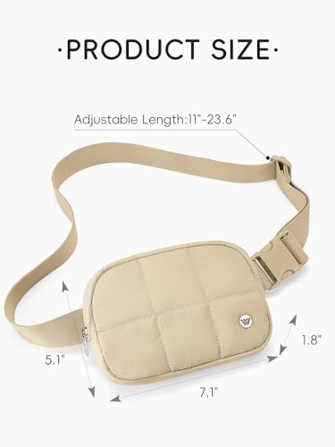 WESTBRONCO Puffer Fanny Packs for Women Quilted Nylon Waterproof Belt Bag with 2 Zipper, Puffy Crossbody Bag with Adjustable Strap, 1L Waist Bag for Travel Daily - color: Khaki-25