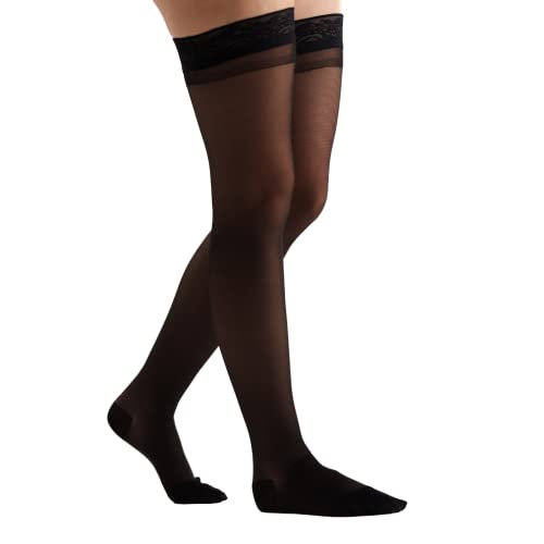 EvoNation Women Sheer Thigh High 20-30 mmHg Graduated Compression Stockings - color: Black, size: X-Large