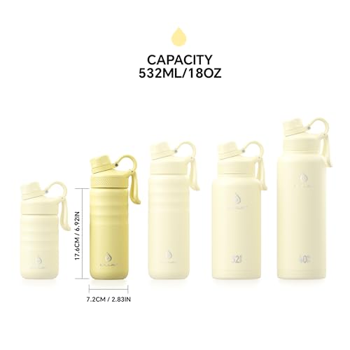 IDEUS Insulated Stainless Steel Water Bottle with 2 Leak-Proof Lids, Thermal Water Flask for Hiking Biking, 18oz, Light Yellow - color: Light Yellow, size: 18 Ounces