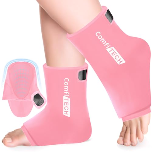 ComfiTECH Ankle Ice Pack Wrap, Large Opening for Foot & Heel, XL, Pink, 2P - size: X-Large