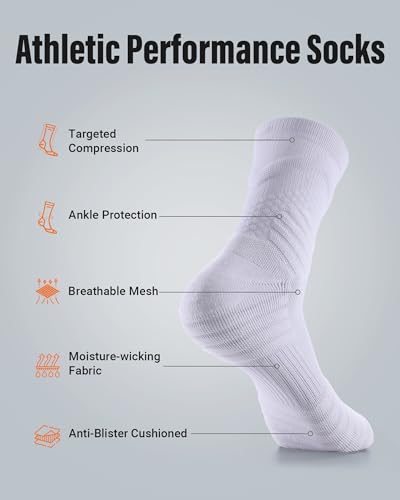 Compression Crew Athletic Socks, 3 Pairs, Performance Socks - color: White+black+grey, size: Large