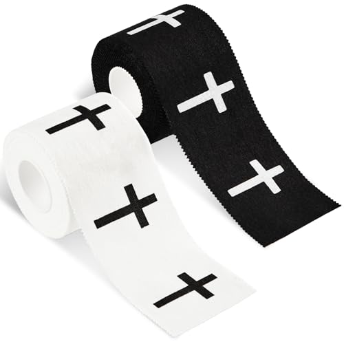 2Pcs Christian Athletic Tape 2in x 23ft Cross Sports Tape Religious Cotton Zinc Oxide Sports Wristbands Jesus Cross Wrist Tapes for Football Baseball Athlete Tennis Gymnastics First Aid Injury Wrap
