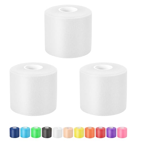 Pre Wrap Athletic Tape 3 Pack, 2.76 Inch x 30 Yards Foam Underwrap, White - color: White