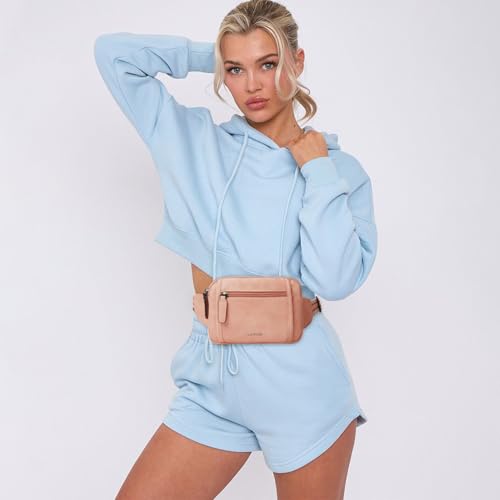LATMAP 3L TRIPLE ZIP Fanny Packs Belt Bag For Women Men Crossbody Waist Pack Sling Chest Bum Travel Bag Purse Faux Leather Fashion Cute Light Pink - color: Light Pink