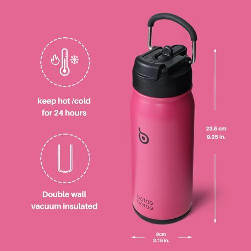 BOTTLE BOTTLE 16 oz sports water bottle stainless steel insulated kids water bottle with straw and pills holder for gifts and school (viva magenta) - color: viva magenta