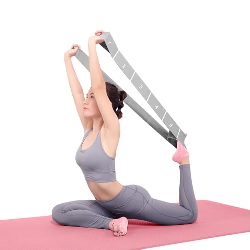 11 Loops Stretch band - Yoga, Pilates, Ballet, and Physical Therapy Stretching strap for Flexibility, Leg Stretching, and Exercise - Durable Stretching equipment for Dance and Fitness - color: 11 Grids-Grey