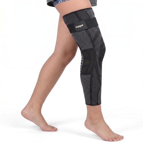 Caspe Leg Compression Sleeve With Strap, Full Length Thigh Knee Calf Support, Knee Compression Sleeve Women & Men, Full Leg Support for Light Recovery, Daily Wear - size: X-Large
