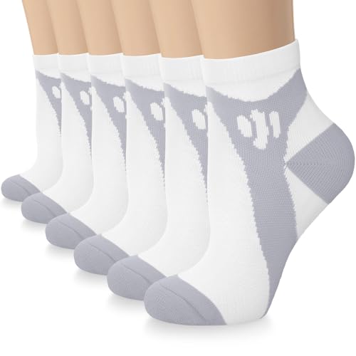 Sooverki Copper Compression Socks Women and Men 6 Pairs - Circulation Arch Support Plantar Fasciitis Running Ankle Socks - color: A3 - B - 6 Gray White, size: Large-X-Large