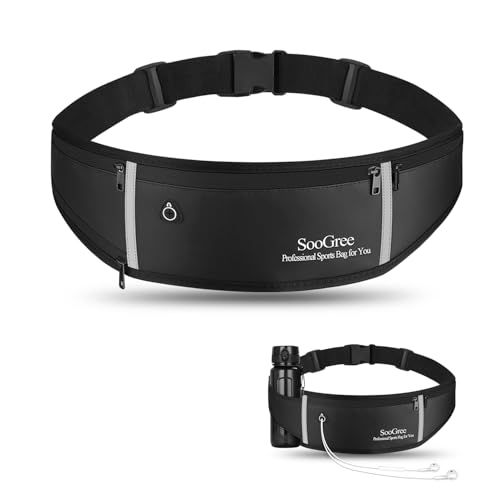 SooGree Women Men's Adjustable Waist Pack - Waterproof Running Fanny Pack With Reflective Strip for Running, Walking, Cycling, Camping, Gym - color: Black