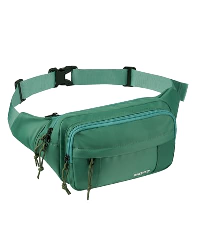 WATERFLY Fanny Pack Waist Bag: 2.5L Large 5 Zipper Pockets for Women Men - color: Light Green