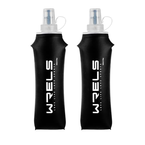 WRELS Soft Running Water Flask Soft Flasks Collapsible Soft Water Bottles Small BPA-Free for Sports Hiking Hydration Pack 5oz/8oz/17oz(BLACK,17oz*2) - color: Black, style: 500ml/17oz-2 Pack