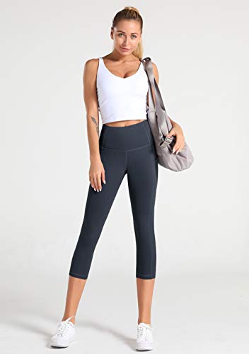 Dragon Fit Women's High Waisted Yoga Leggings 3 Pockets Workout Pants - color: Capri29-ink Blue, size: Small