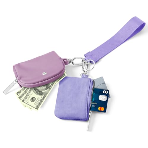 Keychain Wallet Mini Zip Around Wristlet Wallets for Women Detachable Dual Pouch Wristlet Portable Coin Purse Small Wallets - color: Violet+Purple