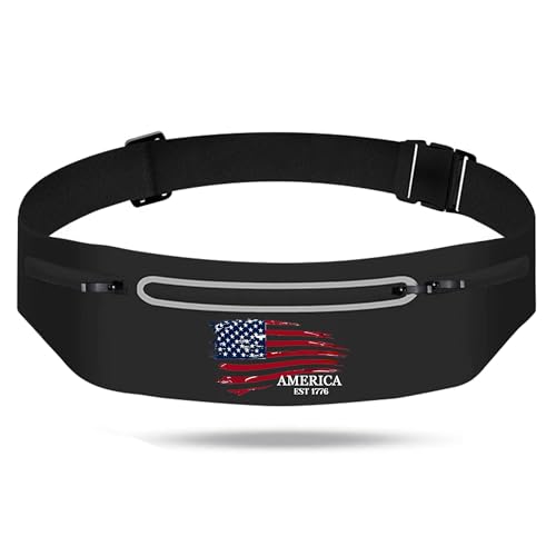 American Flag Slim Running Belt Waist Pack Black Jogging Fanny Pack for Men - color: American Flag
