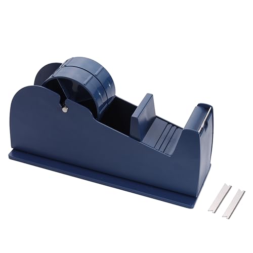 JDS 1 Pack Desktop Industrial Metal Tape Dispenser (2 Replacement Blades) - Pull and Tear Heavy-Duty Weighted Non-Skid Adhesive Roll Holder for Office, Home, School, Gift-Wrapping, and Craft Use
