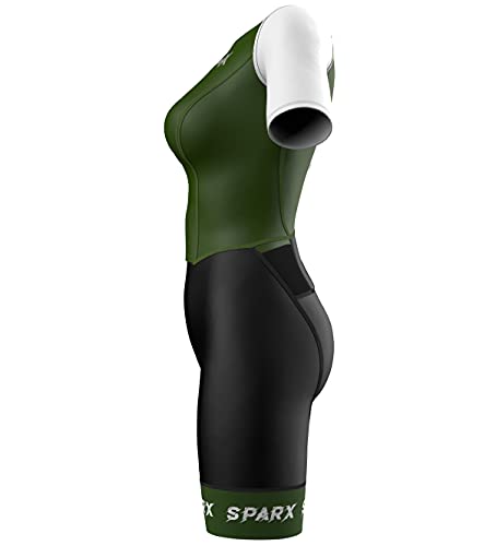 Sparx Aero Triathlon Suit Women Short Sleeve Tri Suit Women Running Swimming Cycling SkinSuit - color: Olive, size: Large