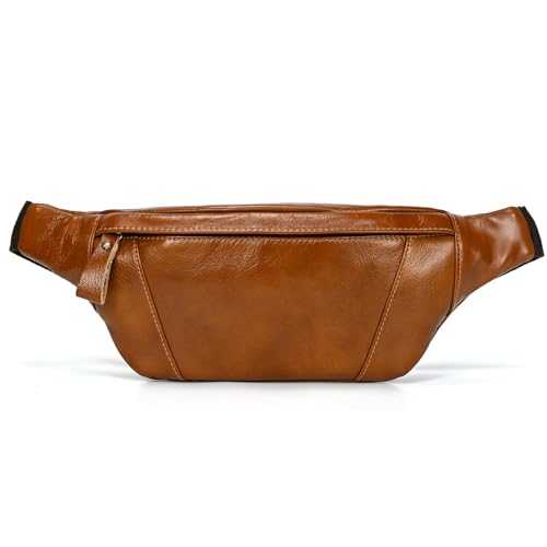 Genuine Leather Fanny Pack for Women & Men, Crossbody Waist Pack with Adjustable Strap, Hiking Hip Bum Belt for Travel, Hiking, Running - color: Light Brown