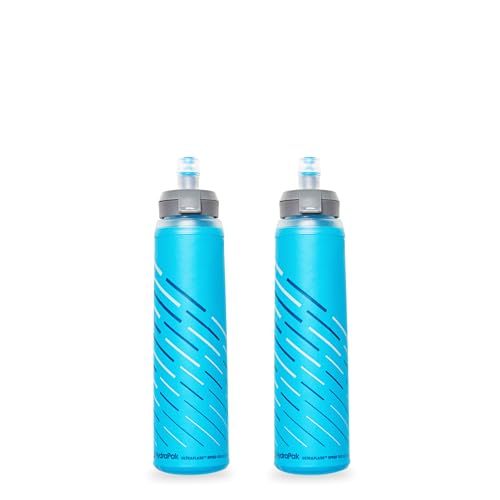 HydraPak UltraFlask Speed - Collapsible Soft Flask Water Bottle for Hydration Vests and Running Packs with Easy Open Cap - style: 500ml Speed - 2 Pack - Without Drink Straw