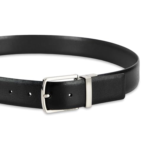 Calvin Klein Men’s Reversible Leather Belt - 2‑in‑1 Versatile Modern Style - color: Black/Black Textured, size: Medium (34-36)