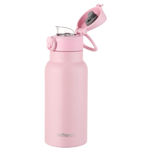 GOPPUS 17oz Kids Insulated Water Bottle, Leak-Proof Flip Lid & Carry Handle - color: Pink