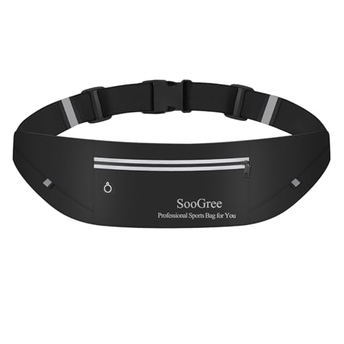 Men Women Slim Running Belt Fanny Pack,Zipper Waterproof Running Waist Pack,Ultra Light Reflective Phone Holder,Sport Workout Exercise Belt Bag for Running Walking Cycling Camping Gym (GSP1198-Black) - color: GSP1198-Black