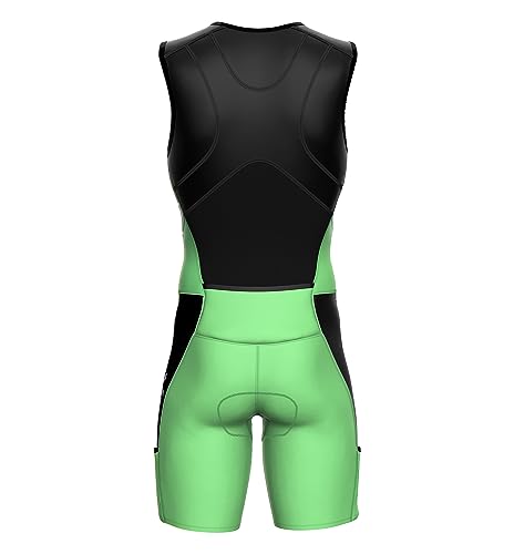 Sparx Men Competitor Triathlon Suit Mens Trisuits | Italian Technical Fabric | Soft Chamois | 4 Pockets | Bike-Swim-Run - color: Black/Mint, size: XX-Large