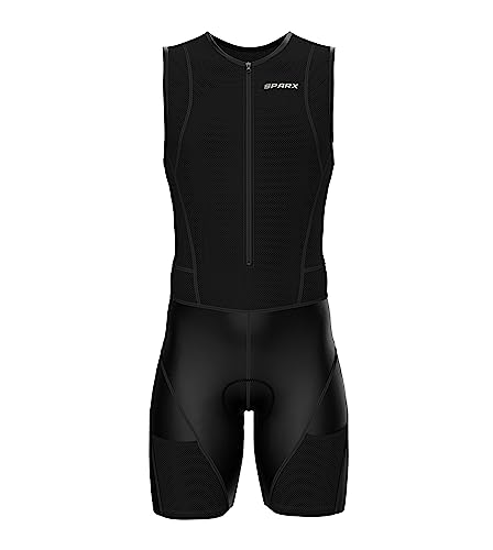 Sparx Men Competitor Triathlon Suit Mens Trisuits | Italian Technical Fabric | Soft Chamois | 4 Pockets | Bike-Swim-Run - color: Black Seams, size: XX-Large