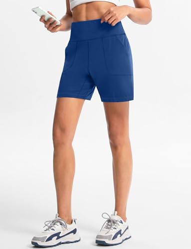 Women's 6"/9" Shorts with Zipper Pocket - color: 6″-blue, size: Small