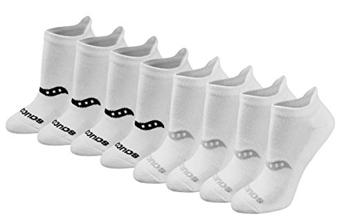 Saucony Women's RunDry Performance Heel Tab Athletic Socks, Available in S-L (8, 16, 24 Pairs) - color: Basic White (8 Pairs), size: Large