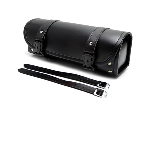 Motorcycle Fork Tool Bag, Leather Motorcycle Handlebar Bag, Waterproof Front Handlebar Storage Pouch, Universal Saddle Pouch for Most Autobike (Black)