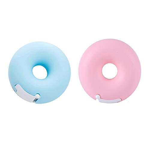 2 Pieces Tape Dispensers Donut Shape Tape Dispensers Donut Invisible Tape Cutter Tape Organizer Portable Roll Tape Holder for Office Supply(Blue, Pink)